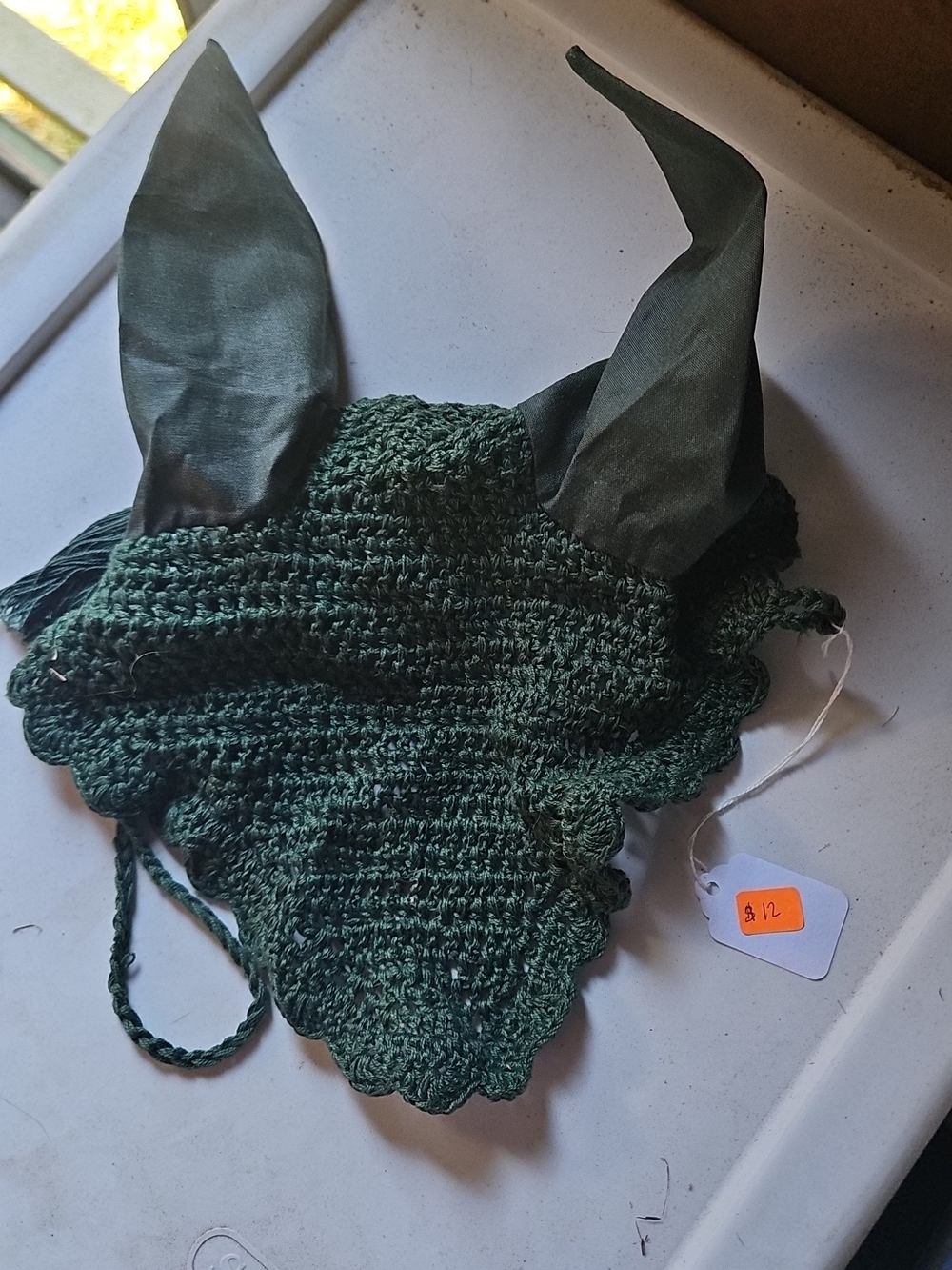 Crochet Horse Ear Bonnet in Dark Green